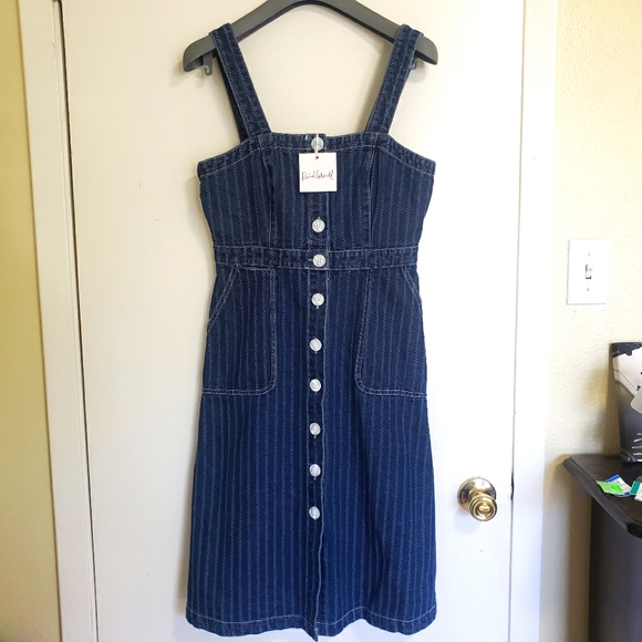 NWT Rachel Antonoff Striped Denim Pinafore Style Button Up Dress - Picture 2 of 5